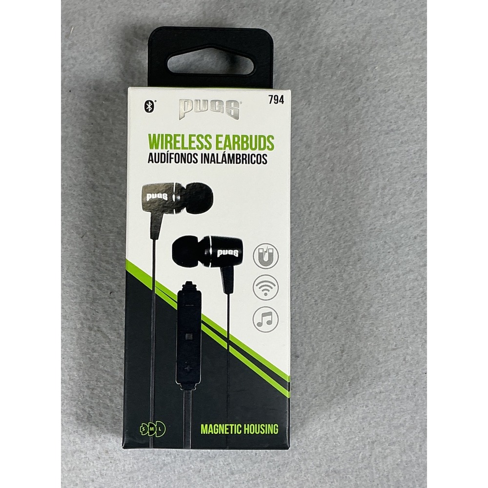 PUGS 794 Wireless Bluetooth Earbuds Black Magnetic Ear Pieces Microphone